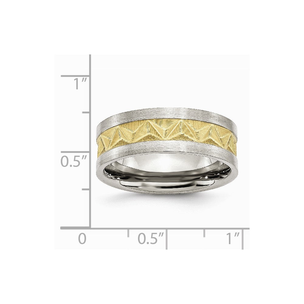 Chisel Stainless Steel Grooved Yellow Ip-plated Mens 8mm Brushed Wedding Band