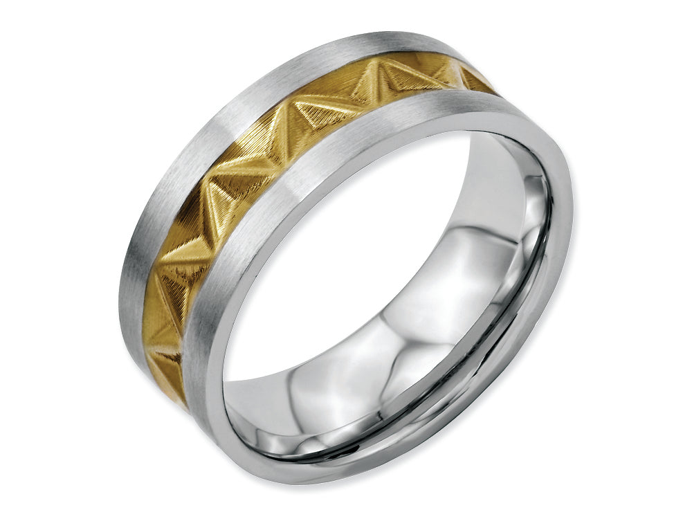 Chisel Stainless Steel Grooved Yellow Ip-plated Mens 8mm Brushed Wedding Band