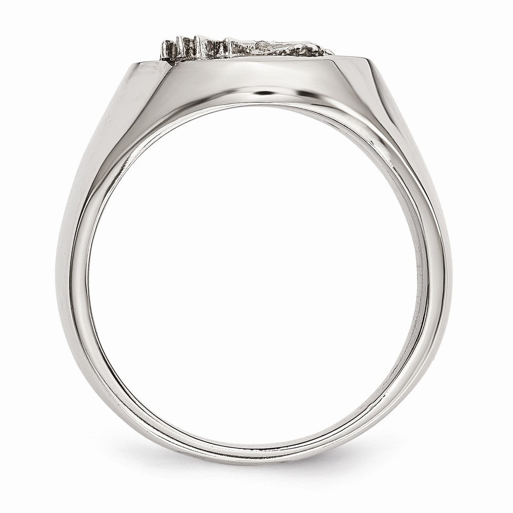 Chisel Stainless Steel Polished W/sterling Silver Rhodium-plated Eagle Ring