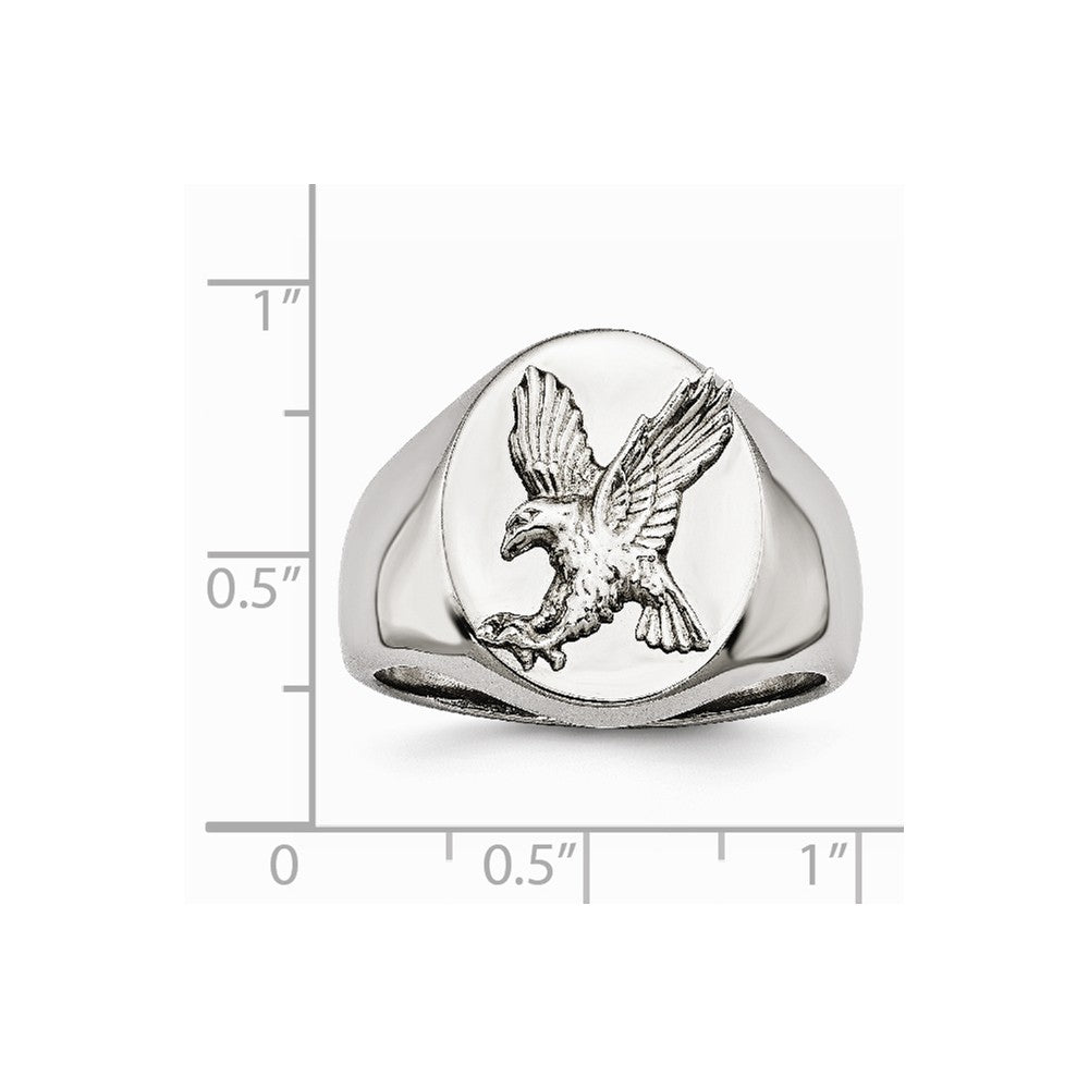 Chisel Stainless Steel Polished W/sterling Silver Rhodium-plated Eagle Ring