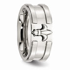 Chisel Stainless Steel Fleur De Lis 10mm Brushed and Polished Wedding Band