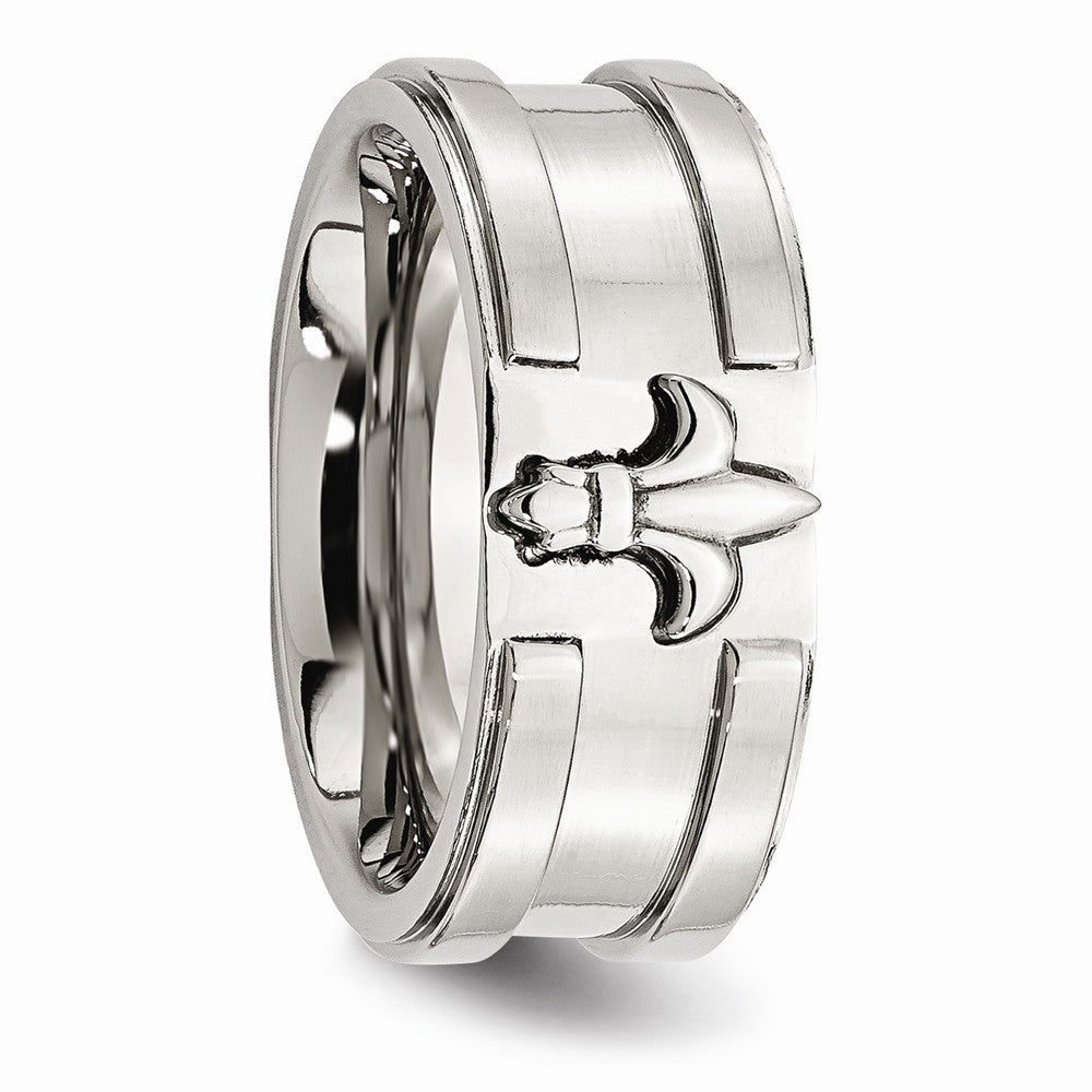 Chisel Stainless Steel Fleur De Lis 10mm Brushed and Polished Wedding Band