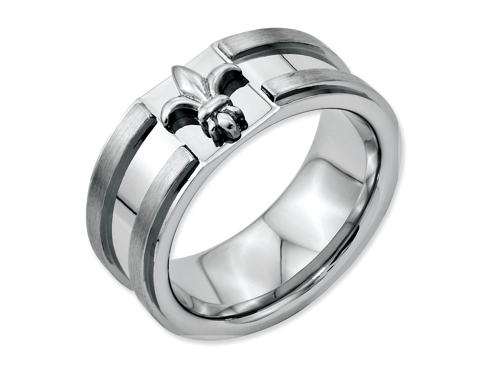 Chisel Stainless Steel Fleur De Lis 10mm Brushed and Polished Wedding Band