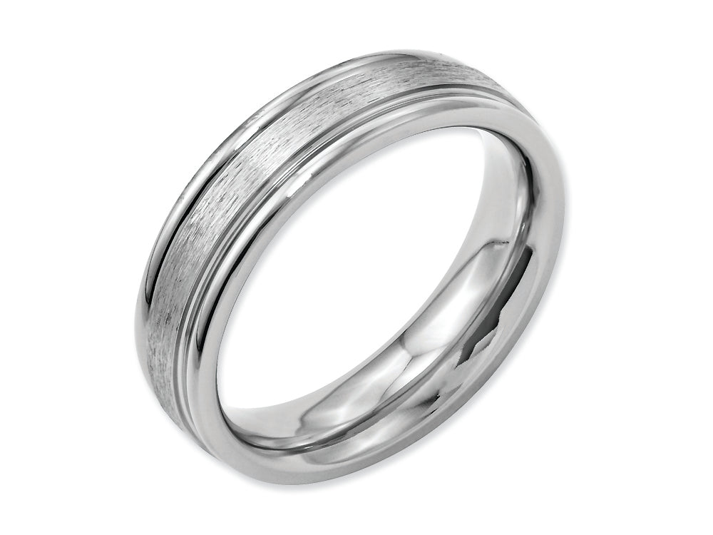 Chisel Stainless Steel Grooved Edge 6mm Satin And Polished Wedding Band