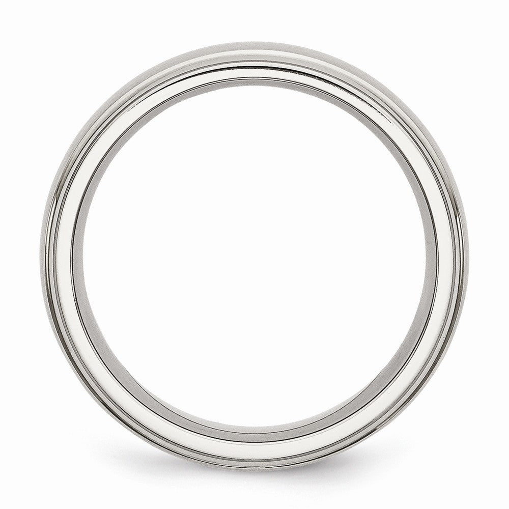 Chisel Stainless Steel Ridged Edge 7mm Brushed And Polished Wedding Band
