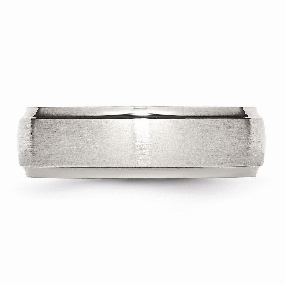 Chisel Stainless Steel Ridged Edge 7mm Brushed And Polished Wedding Band