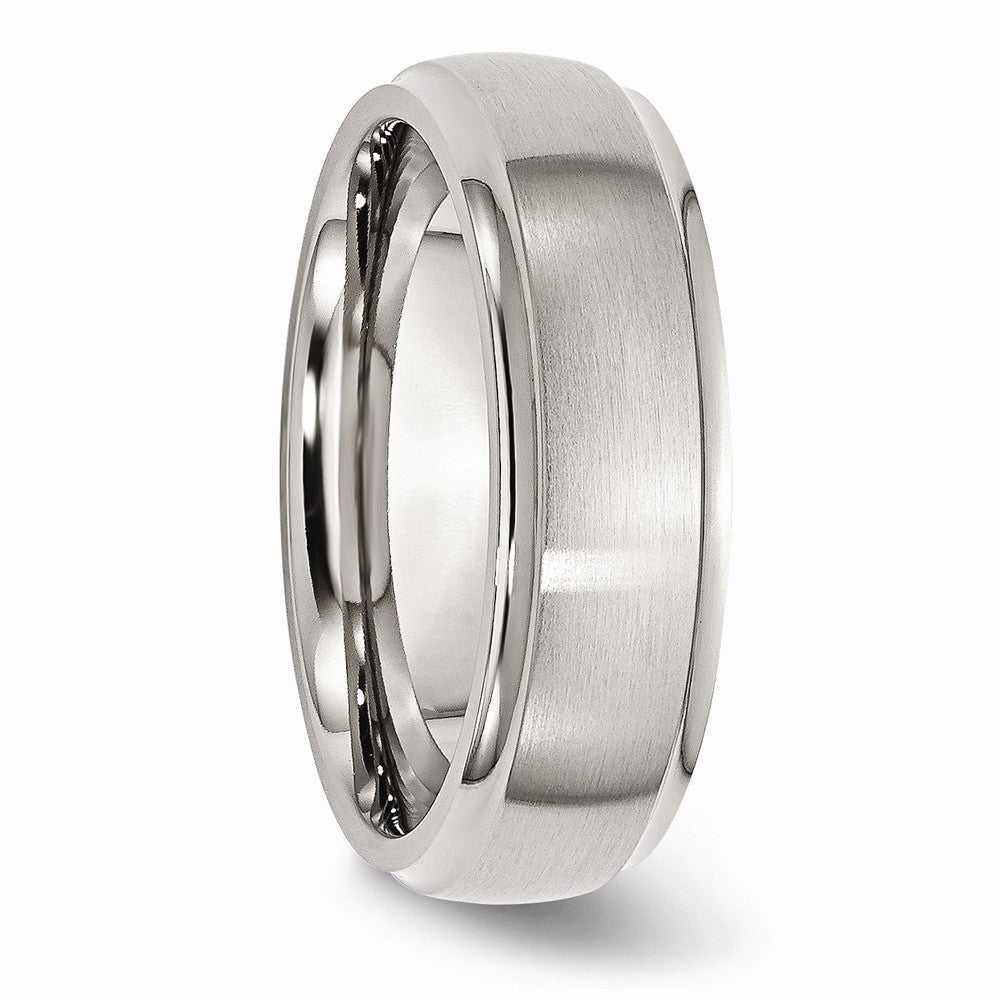 Chisel Stainless Steel Ridged Edge 7mm Brushed And Polished Wedding Band
