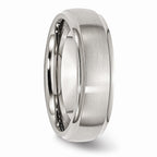 Chisel Stainless Steel Ridged Edge 7mm Brushed And Polished Wedding Band