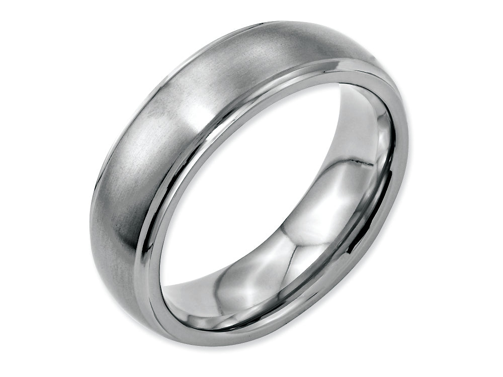 Chisel Stainless Steel Ridged Edge 7mm Brushed And Polished Wedding Band