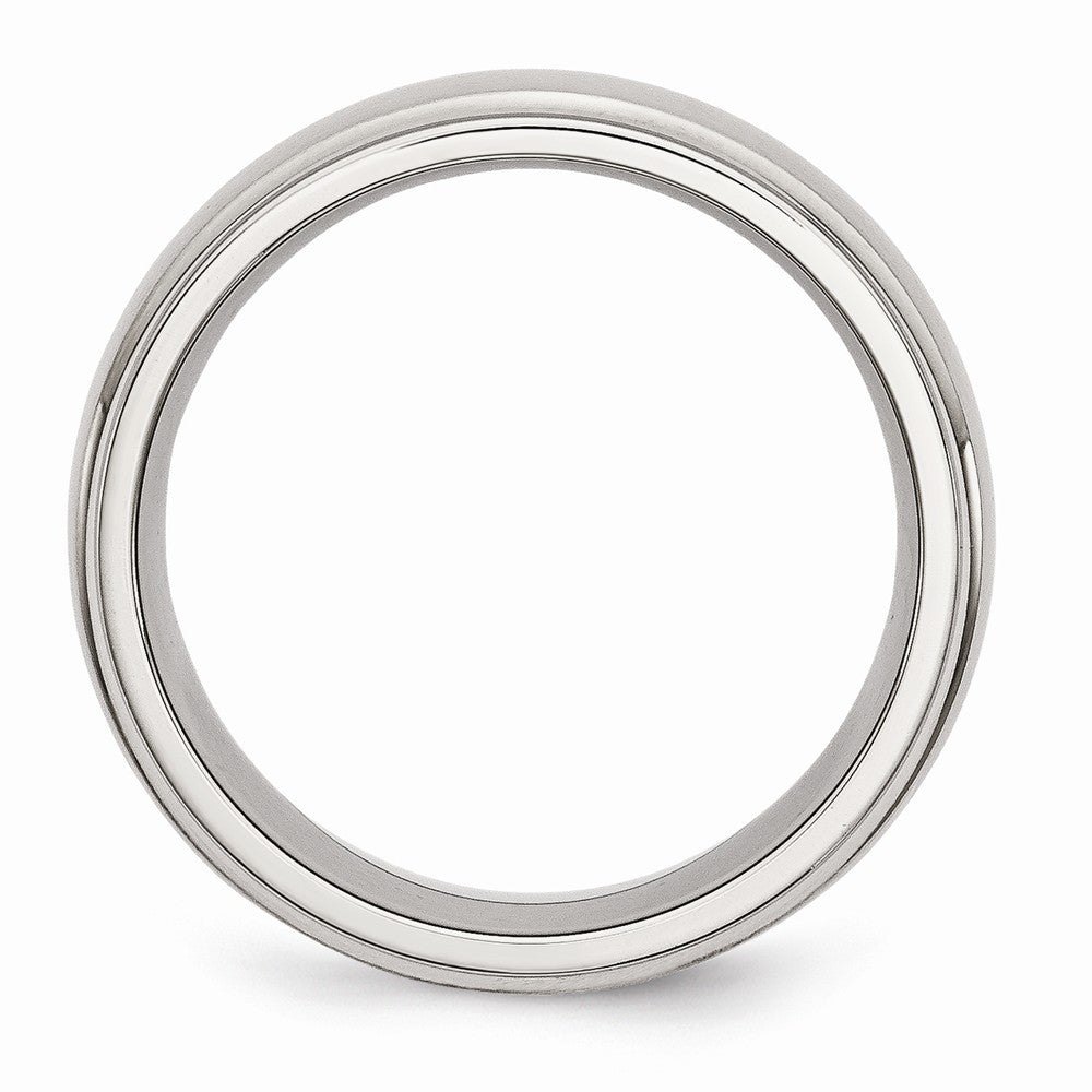 Chisel Stainless Steel Ridged Edge 8mm Brushed And Polished Wedding Band