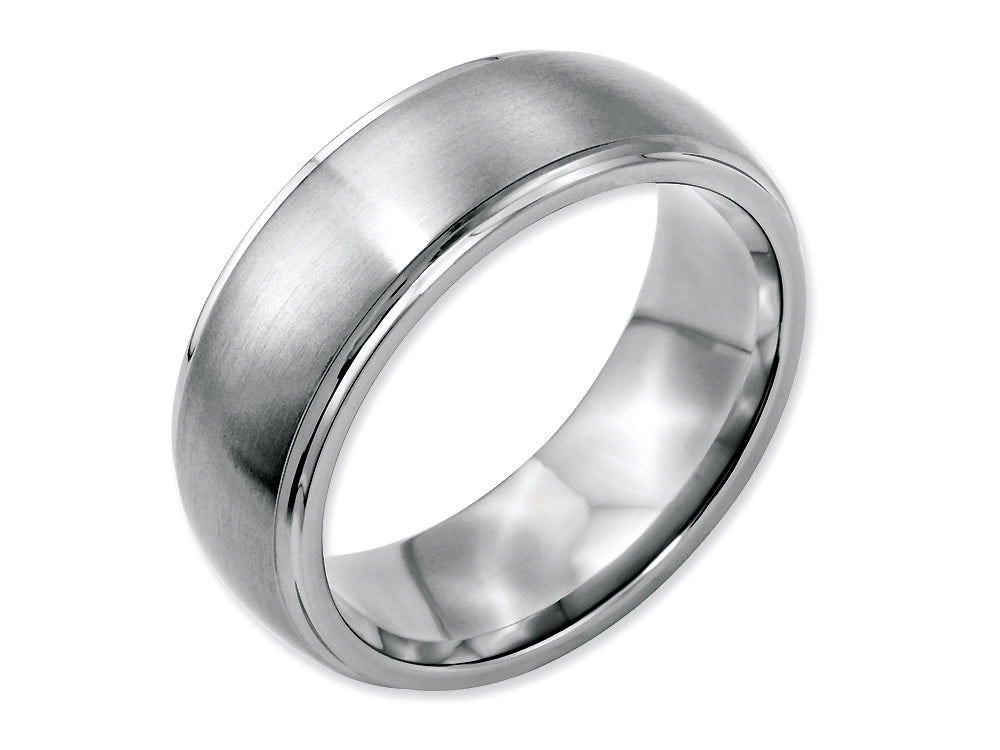 Chisel Stainless Steel Ridged Edge 8mm Brushed And Polished Wedding Band