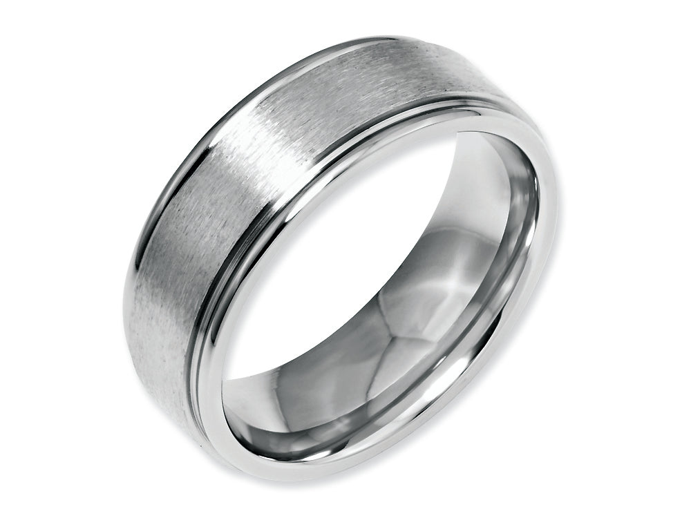 Chisel Stainless Steel Grooved Edge 8mm Brushed And Polished Wedding Band