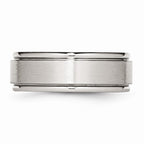 Chisel Stainless Steel Ridged Edge 8mm Brushed And Polished Wedding Band