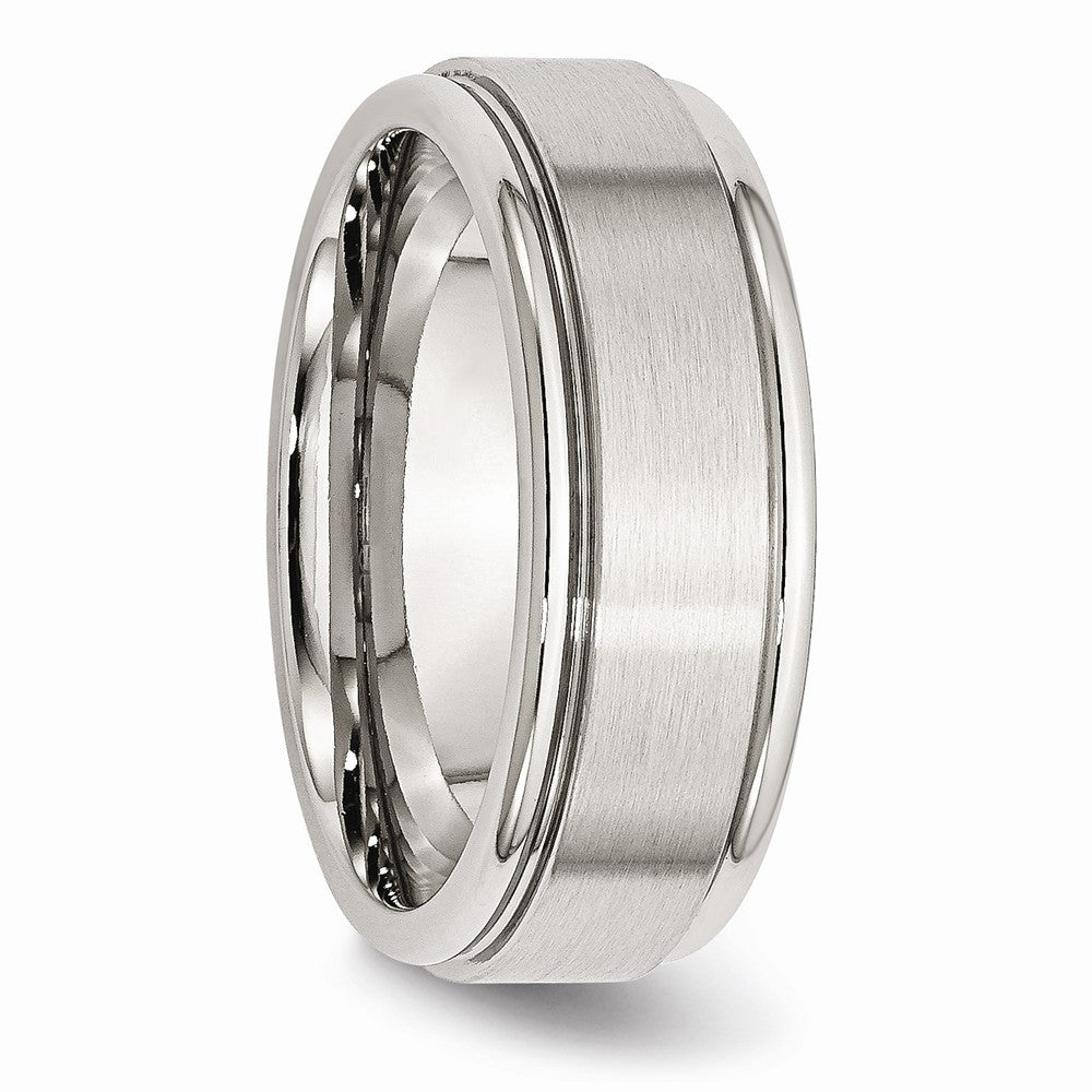 Chisel Stainless Steel Ridged Edge 8mm Brushed And Polished Wedding Band