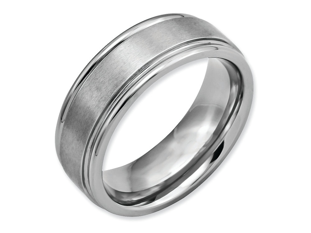 Chisel Stainless Steel Ridged Edge 8mm Brushed And Polished Wedding Band