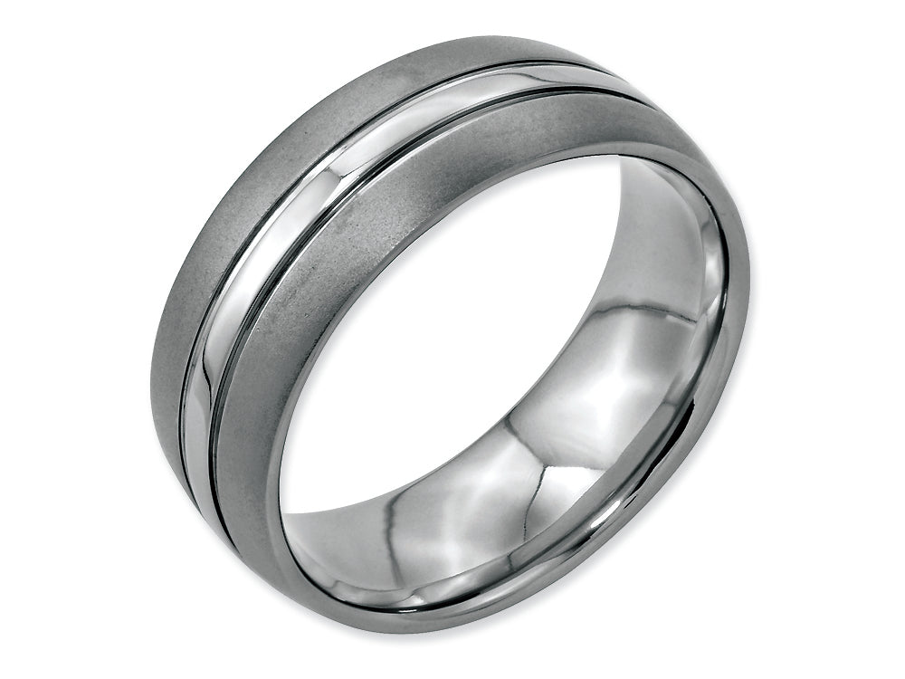 Chisel Stainless Steel Grooved 8mm Brushed And Polished Wedding Band