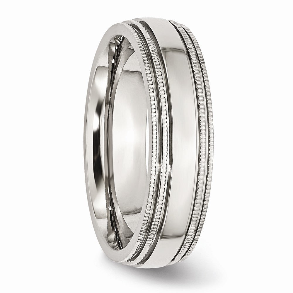 Chisel Stainless Steel Grooved And Beaded 6mm Polished Wedding Band