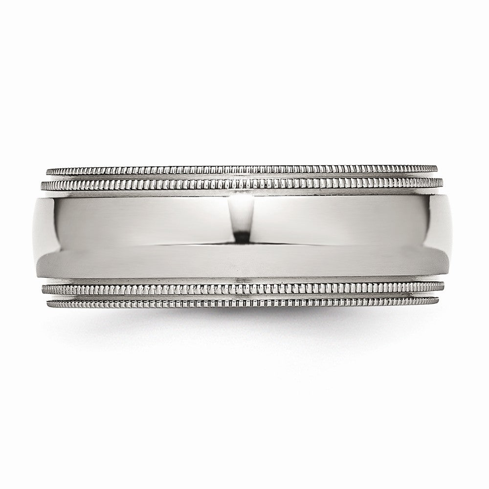Chisel Stainless Steel Grooved And Beaded 8mm Polished Wedding Band