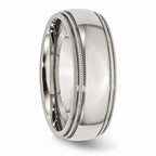 Chisel Stainless Steel Grooved And Beaded 8mm Polished Wedding Band