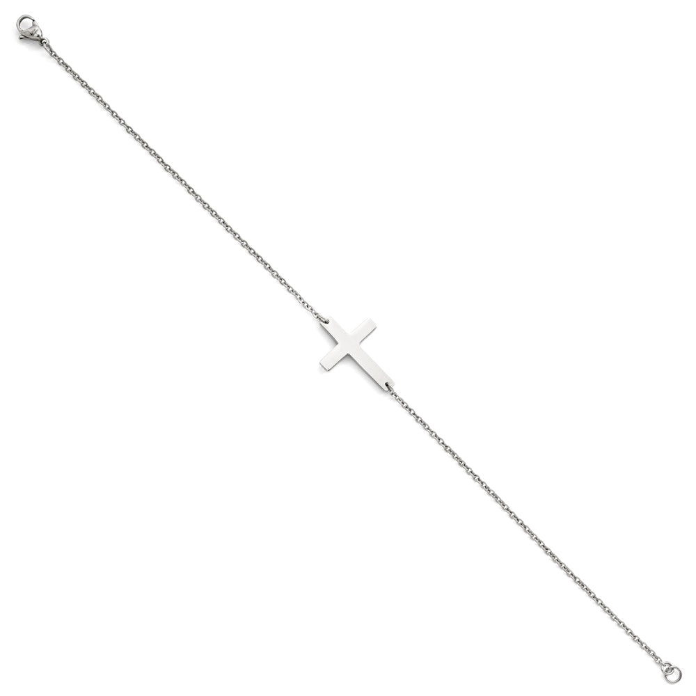 FJC Finejewelers Stainless Steel Polished Sideways Cross Anklet