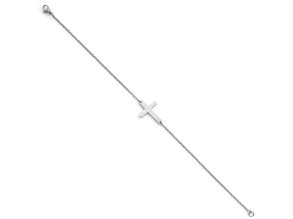 Chisel Stainless Steel Polished Sideways Cross Anklet