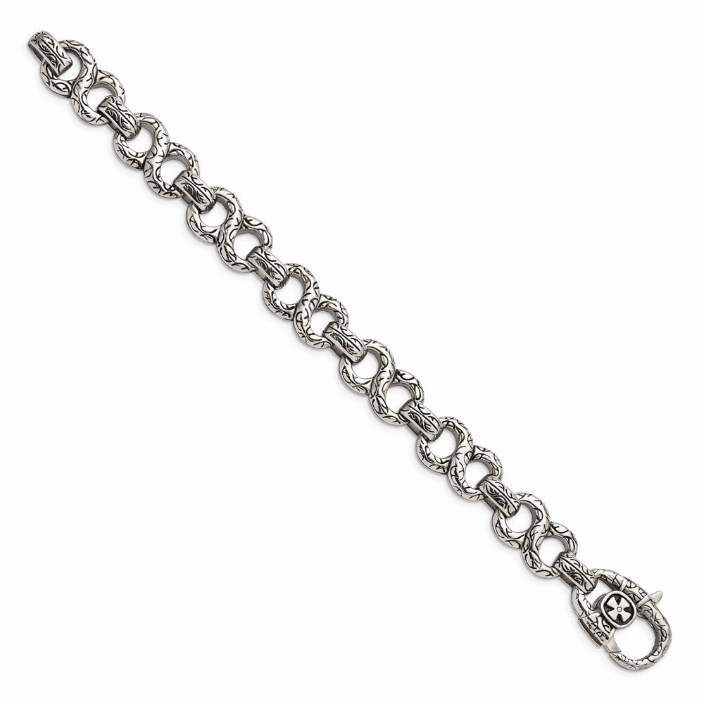 Chisel Stainless Steel Polished and Antiqued 8.5in Bracelet