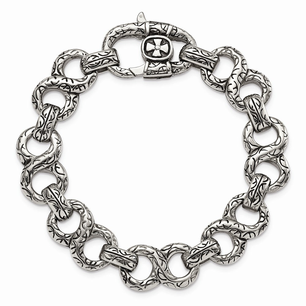Chisel Stainless Steel Polished and Antiqued 8.5in Bracelet