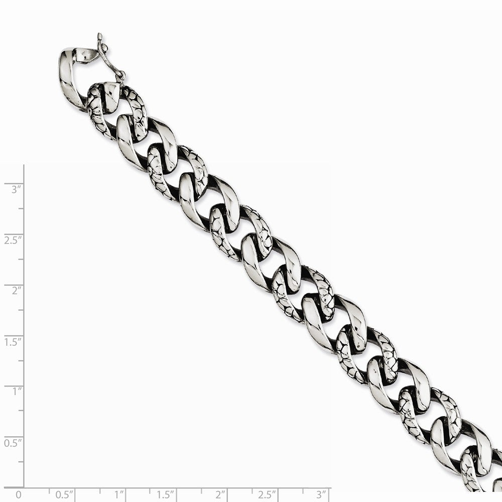 Chisel Stainless Steel Antiqued and Polished Links 8.5in Bracelet