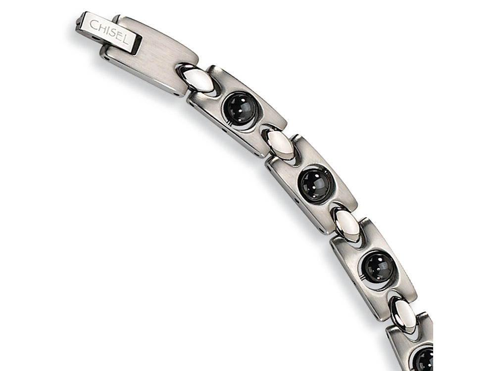 Chisel Stainless Steel Black Plated Magnetic Accents Bracelet - 8.5 inches