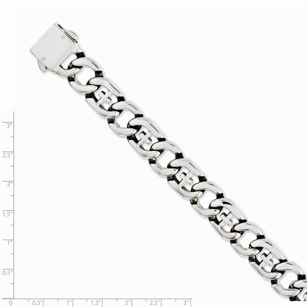 Chisel Stainless Steel Polished Link W/crosses 8.5in Bracelet