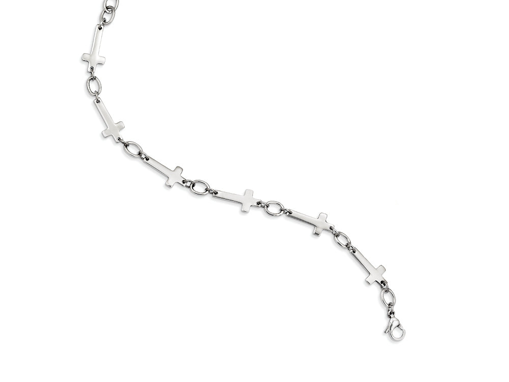 FJC Finejewelers Stainless Steel Polished Sideways Cross 8in Bracelet