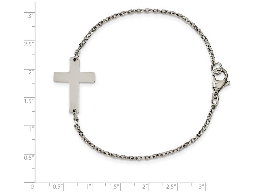 FJC Finejewelers Stainless Steel Polished Sideways Cross 7.25in Bracelet