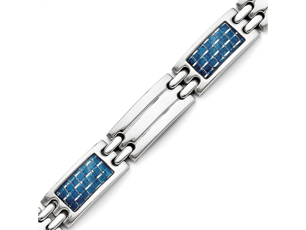 Chisel Stainless Steel Blue Carbon Fiber Inlay Polished Bracelet