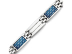 Chisel Stainless Steel Blue Carbon Fiber Inlay Polished Bracelet
