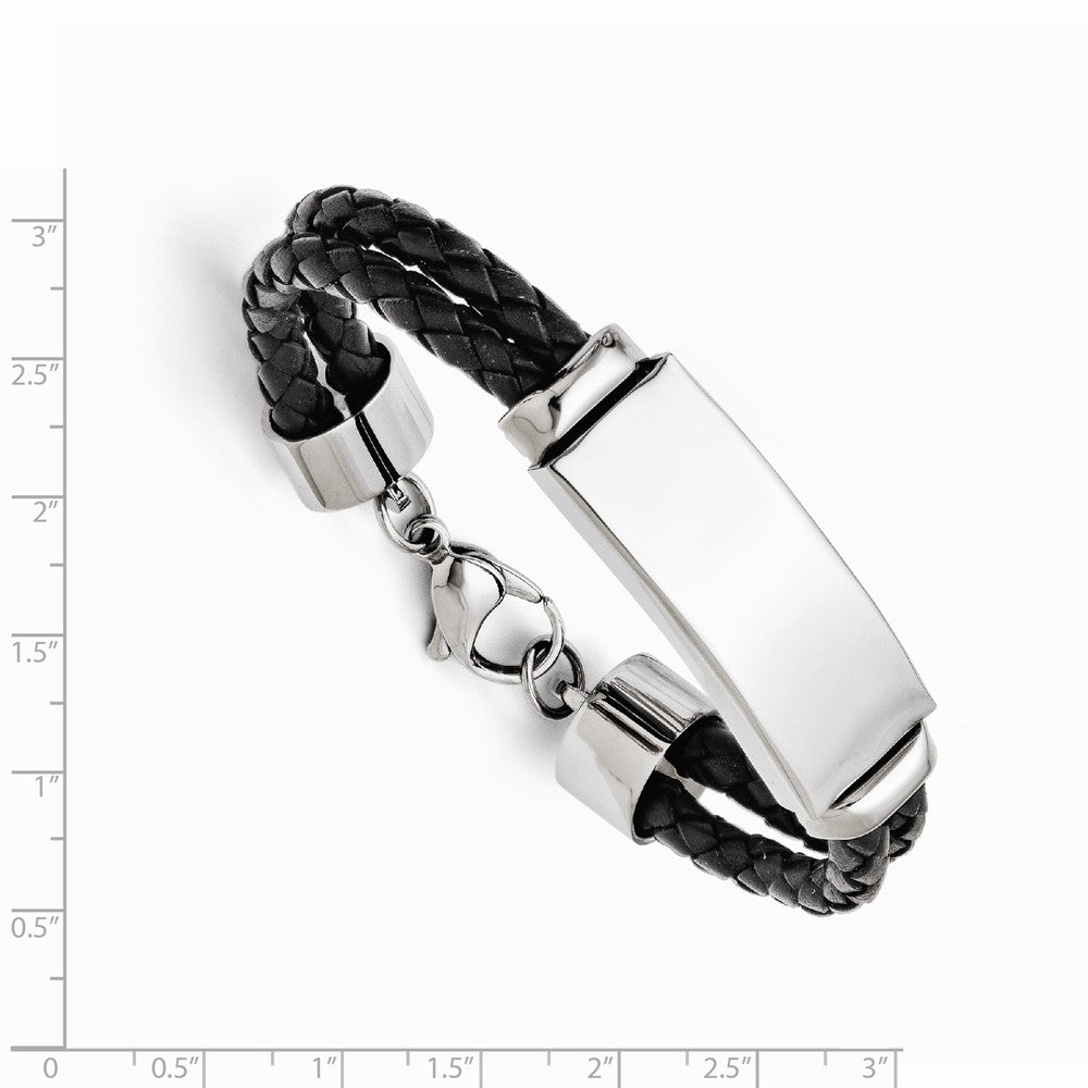 Chisel Stainless Steel Polished Leather Bracelet