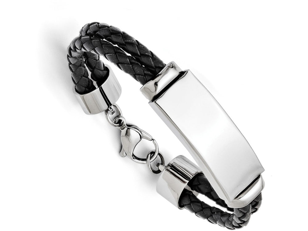 Chisel Stainless Steel Polished Leather Bracelet