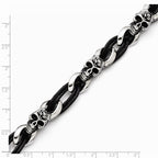Chisel Stainless Steel Polished Skulls/roses Leather Bracelet