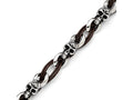 Chisel Stainless Steel Polished Skulls/roses Brown Leather Bracelet