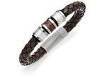 Chisel Stainless Steel Polished Brown Leather Black Rubber Bracelet