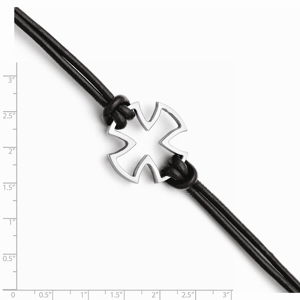 Chisel Stainless Steel Polished Cross Black Leather Bracelet
