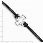 Chisel Stainless Steel Polished Cross Black Leather Bracelet