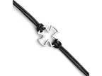 Chisel Stainless Steel Polished Cross Black Leather Bracelet