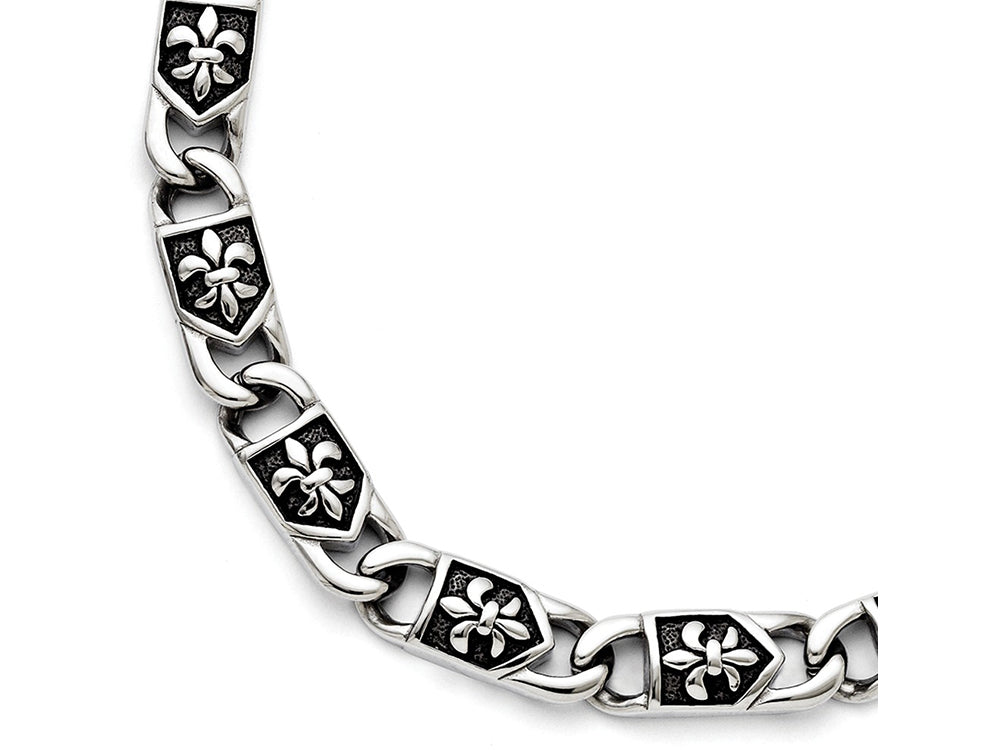 Chisel Stainless Steel Polished/antiqued Fleur De Lis Bracelet