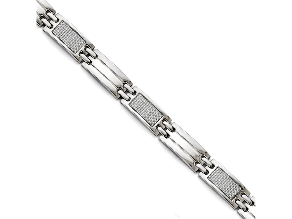 Chisel Stainless Steel Polished Grey Carbon Fiber Bracelet