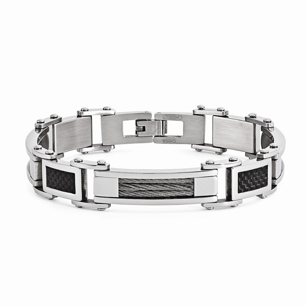 Chisel Stainless Steel Black Carbon Fiber 9in Bracelet