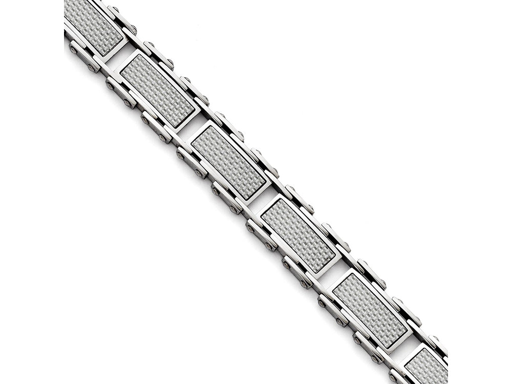 Chisel Stainless Steel Grey Carbon Fiber Inlay Polished Bracelet