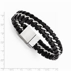 Chisel Stainless Steel Black Leather Brushed And Polished Bracelet