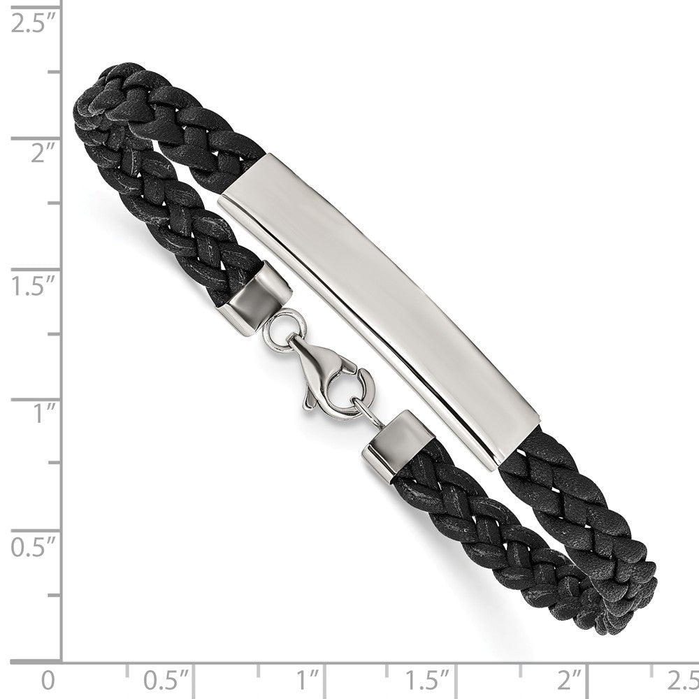 Chisel Stainless Steel Polished Leather Id Bracelet
