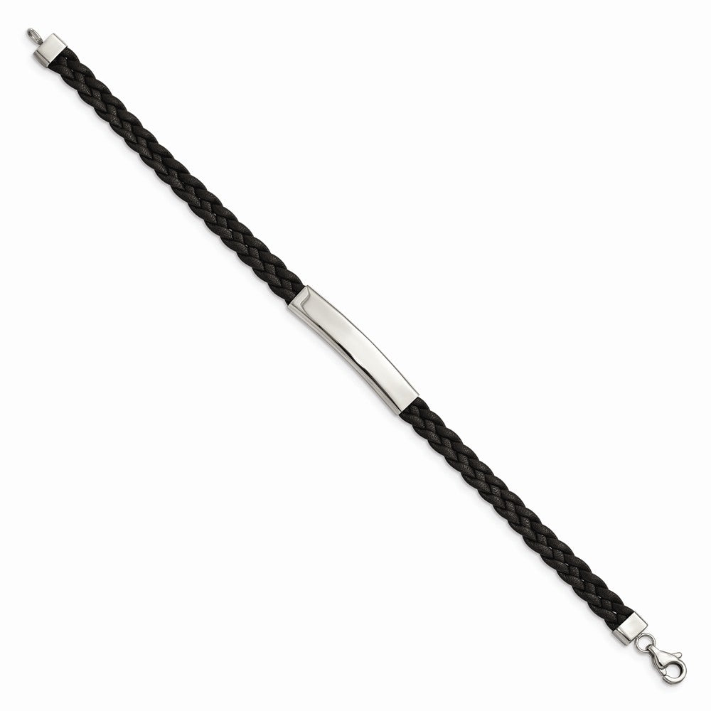 Chisel Stainless Steel Polished Leather Id Bracelet