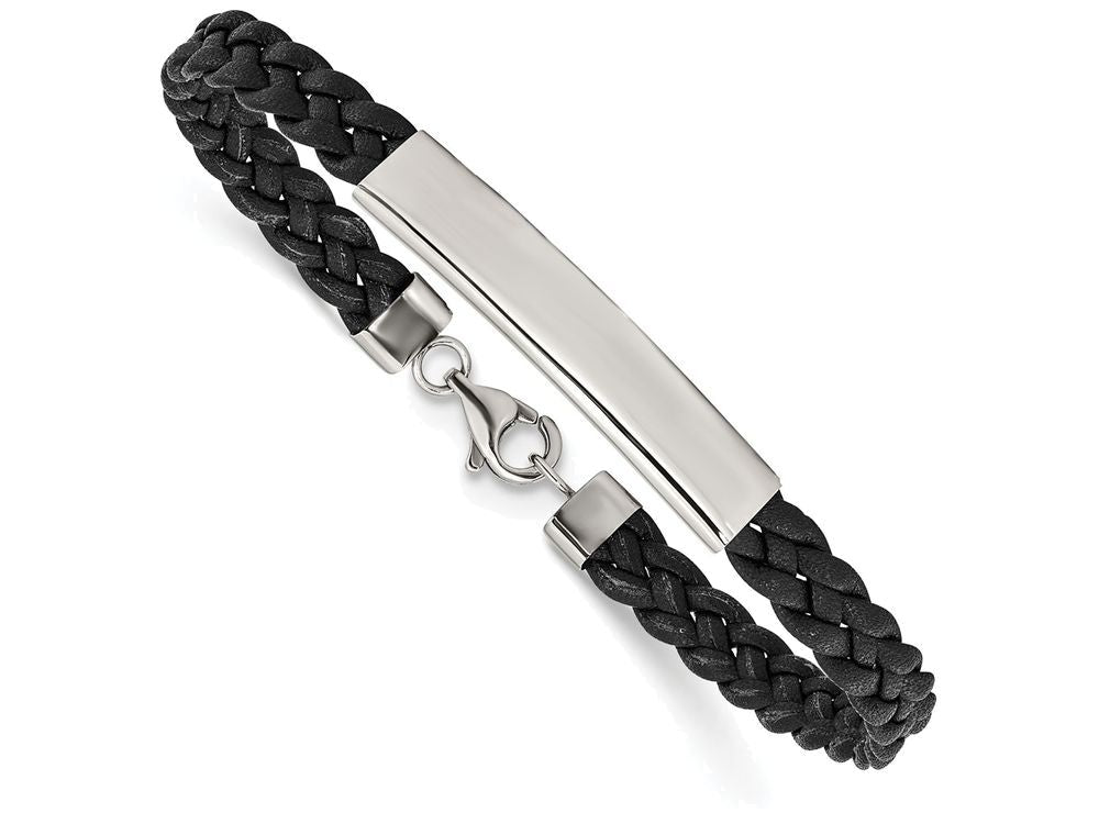 Chisel Stainless Steel Polished Leather Id Bracelet
